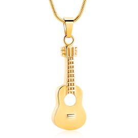 Guitar Urn Necklace for Ashes Cremation Pendants Jewelry Ashes Holder Memorial Urn Necklace Cremation Jewelry for Human with Filling Kits(Gold)