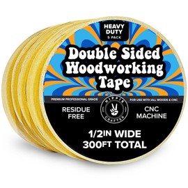 HIPPIE CRAFTER 5 Pack Double Sided Tape for Woodworking, 1/2 Inch Wide Heavy-Duty Sticky Tape for CNC Machines and Routing Templates, 60 Feet Each, 300ft Total