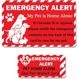 Dogs & Cats are Home Alone Alert Emergency Card and Key Tag with Emergency Contact Call Card 2 Pcs Pets Emergency Contact Wallet Card