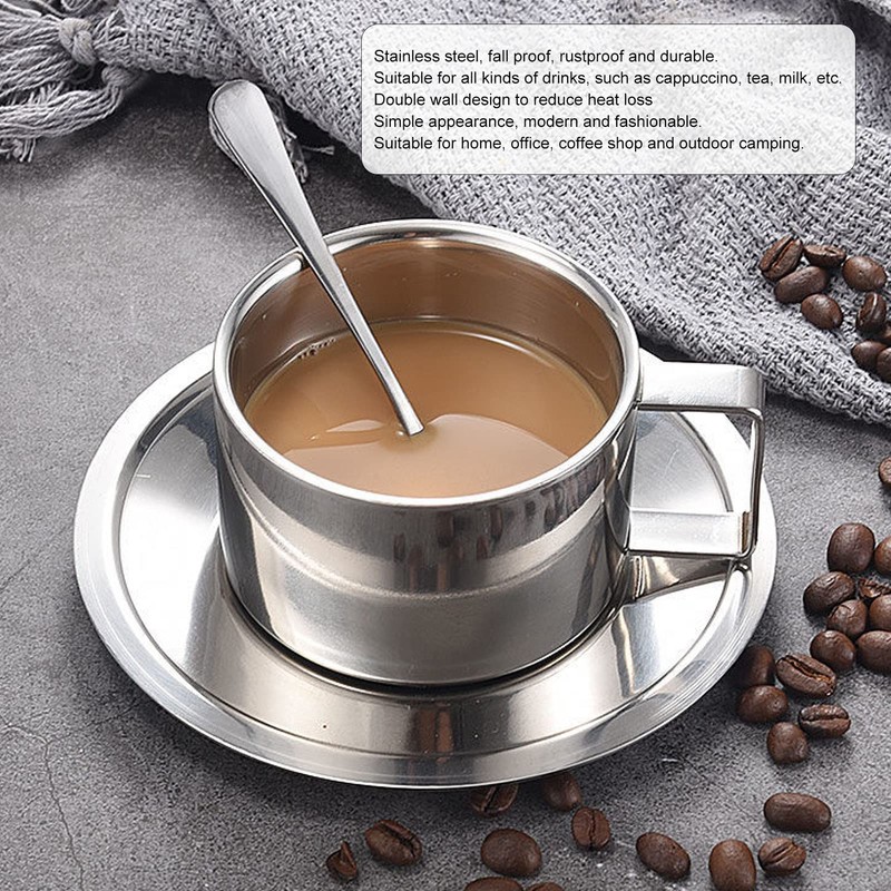MUNEFE Stainless Steel Coffee Cup Set, Double Walled Espressos Cups,