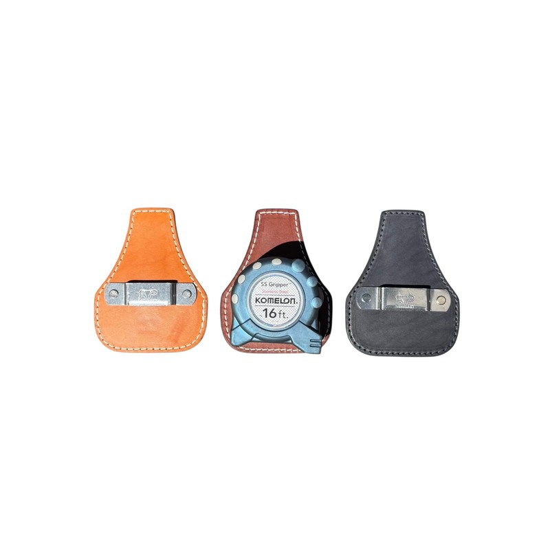 Low Profile Leather Tape Measure Holder with Belt Clip (Dark