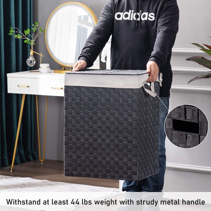 YOUDENOVA Handwoven Laundry Basket Hamper with Removable Liner Bag and