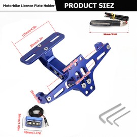Motorcycle License Plate Holder with Left/Right Turn Light Motorcycle License Plate Holder LED Light Adjustable Universal CNC Aluminium Number Plate Holder For Most Popular Motorcycle Models (Blue)