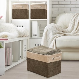 Sorbus Storage Large Basket Set [3-Pack] - 15 L x 10 W x 9 H - Big Rectangular Fabric Collapsible Organizer Bin Box with Carry Handles for Linens, Towels, Toys, Clothes, Kids Room, Nursery (Brown/Tan)