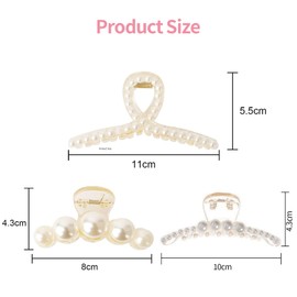 3Pcs Pearl Hair Clip Plastic for Women Non-Slip Strong Pearl Hair Clips Women Hair Claw Clips Thick Fine Hair for Girls
