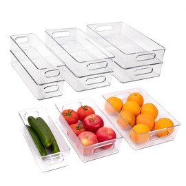 ZHOHO TANT 6 Pack Refrigerator Organizer Bins, 3 Sizes Stackable Clear Pantry Organizer Bins with Handles for Fridge, Freezer, Shelves, Drawer, Bins, Snack Organizer for Home & Kitchen