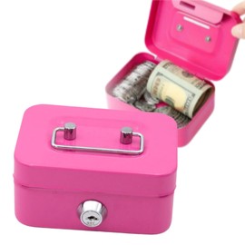 Lockable Steel Cash Box, Small, Lockable Box Made of Sheet Steel with Keys, Money Box, Cash Box, Small Cash Box with Key, Ideal Money Box, Money Box, Money Bag, Pink