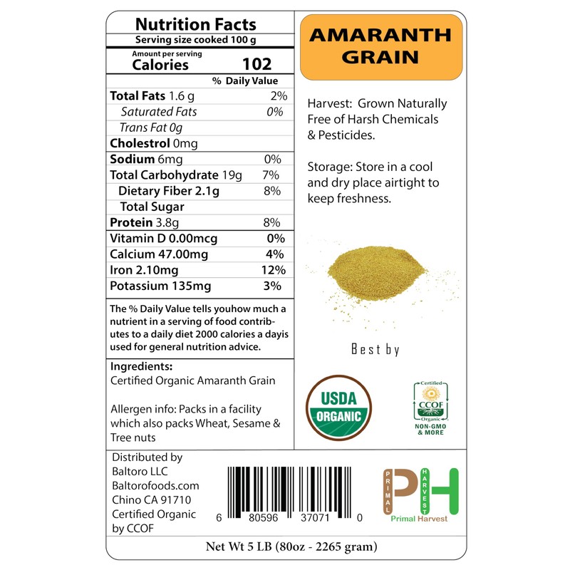 Organic Whole Grain Amaranth Grain Seeds non-GMO RAW non-GMO Vegan