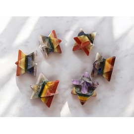 3Pcs Set 7 Chakra Bonded Merkaba Stars Merkabah - Metaphysical - Meditation 8 Pointed Star Pocket Stone Reiki Healing Crystals Gemstone Star AAA Quality