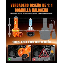 H11 H8 H9 LED Faros para Delantero, 350W 40000LM 1000% Brillo Focos, 6500K Blanco Kits de Conversión,Luz Alta y Baja Luces Antiniebla 2 Unidades