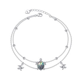 Anklet for Women S925 Sterling Silver Adjustable Beach Ankle Bracelet Jewellery Gifts (Turtle), Sterling Silver