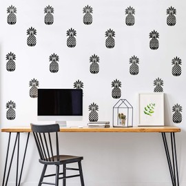 Set of 20 Vinyl Wall Art Decal - Pineapples - 7" x 4" Each - Trendy Modern Summer Theme Home Bedroom Living Room Dorm Room Apartment Office Workplace Playroom Nursery Decor (Black)