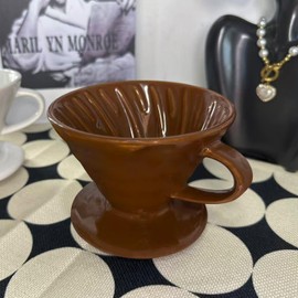 Pour Over Coffee Maker, Single Cup Coffee Dripper, Manual Porcelain Slow Brewing Accessories for Travel, Camping, Office, Home, Cafe, Coffee Gifts (Brown, Large,2-4Cups)