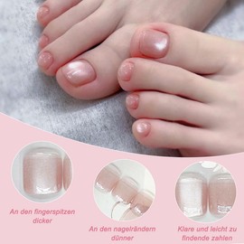 Auriselle 24 Stück Kristall Cat Eye Press On Zehennägel Glänzend Rosa Quadratische Fake Zehennägel French Fingernägel Künstliche Nägel Für Frauen