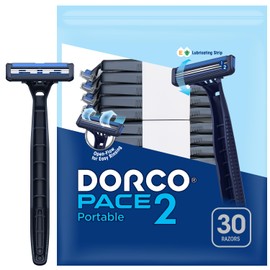 Dorco Pace 2 Disposable Razors for Men (30ct), 2 Blades Shaving Razor, Open-Flow for Easy Rinsing, Lubricating Strip for a Comfortable Shave, Ideal for Travel and Everyday Use