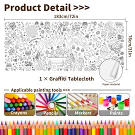 AFYHH Easter Crafts for Kids Easter Colouring Tablecloth 183x76cm Easter Table Decorations Easter Paper Tablecloths Sheet Poster Easter Decoration Crafts Easter Games Gifts Easter Party Home Decor