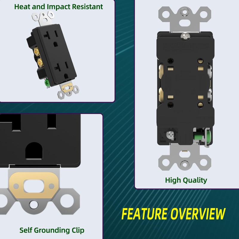 TOPELER 20 Amp Decorator Wall Outlets, Non-Tamper Resistant Decorative Standard