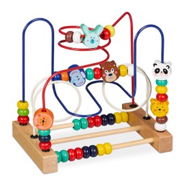 Relaxdays Motor Skills Bow, Wooden Motor Skills Toy, Design D, Children from 1 Year, Wooden Toy for Girls & Boys, Colourful