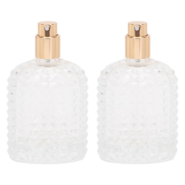 Gold Glass Perfume Atomizer Bottle, 2pcs 50ml Refillable Empty Clear