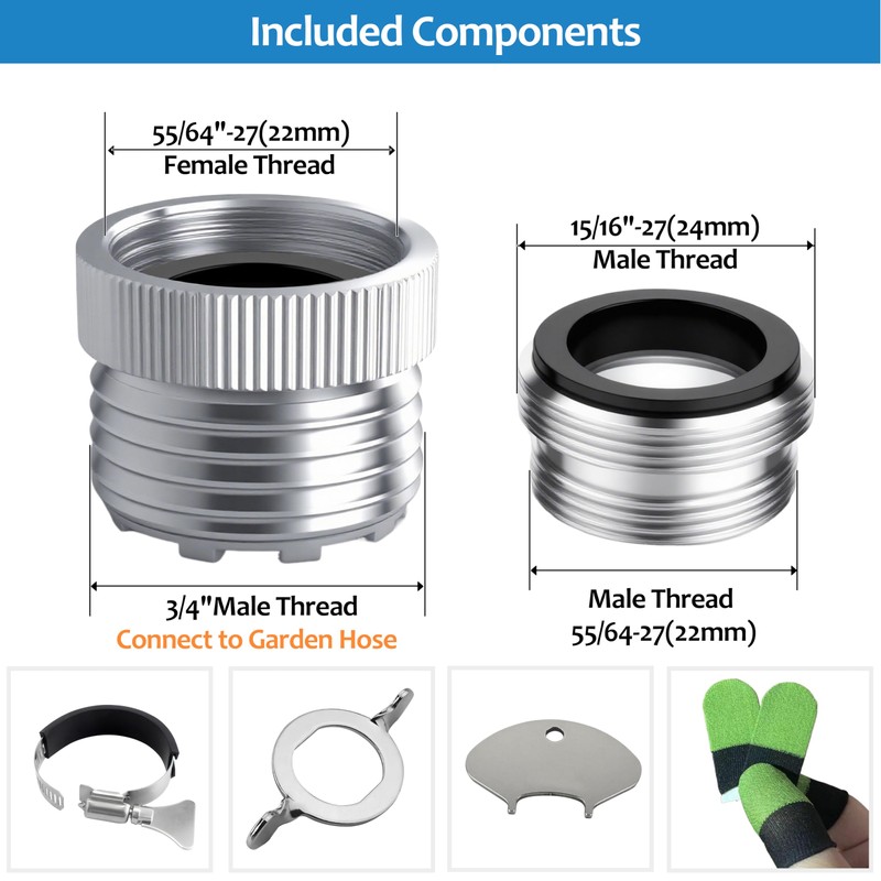 3/4" Garden Hose Adapter for Sink Faucets (22mm & 24mm)