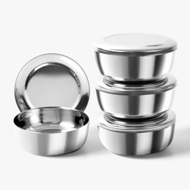 Plainhouse Korean Stainless Steel Rice Serving Bowls with Covers, Set of 4, Keep Your Food Hot & Cold, Long-Lasting Durability, Traditional Kitchenware for Home & Restaurants, Made in Korea