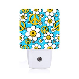 FSHVQKD Peace Hippie in Flower Night Light,Plug-in Night Lights with Dusk to Dawn Sensor for Stairway,Hallway,Bedroom Sleep Friendly Ideal for Women/Girls/Boys Gift,0.5w