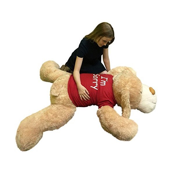 Say I'm Sorry with This Giant Stuffed Puppy Dog 5 Feet Long Tan Color Soft Wears T Shirt That says I'm Sorry