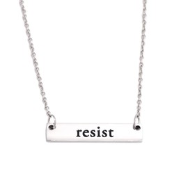 LParkin Resist Necklace - Rectangle Feminism Trump Resistance Bar Necklace, Stainless Steel Jewelry for Women's Rights