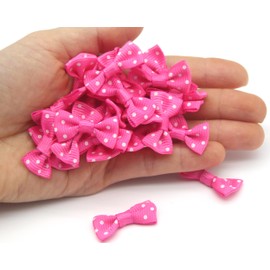 60Pcs Mini Ribbon Bows Polka Dot Small DIY Bows Ribbon Bow Flowers for Clothes Sewing Birthday Christmas Wedding Party Gift Wrapping (Hot Pink)