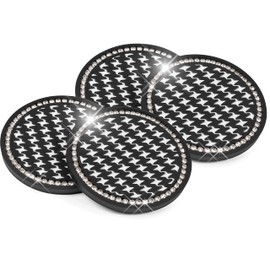 Carbella Houndstooth Bling Car Cup Coasters 4-Pack, Crystal Rhinestone Bling Coasters for Car, Stylish Automotive Coaster Car Accessories, Fits Most Cars Trucks Van SUV, Black (CBAC5332)