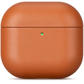 Haobobro Nappa Series Leather Case for AirPods 4th Generation 2024 - Handmade AirPods 4 Leather Case - Shockproof AirPods 4 Leather Case - AirPods 4 Protective Leather Case - Brown