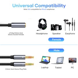 HLLYLL Audio Y Splitter Cable Adapter, 3.5 mm Female to Double 3.5 mm Jack Plug (Headset & Microphone) Headset Splitter Audio Adapter for Headset/Desktop/Laptop/PC/Gaming Headset - Grey