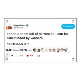 3x5 Feet Quoted Tweet Polyester Flag with 4 Brass Grommets - I Need a Room of Mirror So I Can Be Surrounded by Winner - College Dorm Room Guys Man Cave Single Sided Flag Bedroom in Indoor or Outdoor