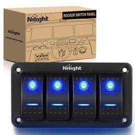 Nilight - 90109D 4 Gang Aluminum Rocker Switch Panel Toggle Dash 5 Pin ON/Off Pre-Wired Rocker Switch Blue Backlit Switch for Automotive Car Marine Boat RV,2 Years Warranty