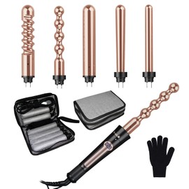 5 in 1 Curling Iron Set, Hair Curlers with Interchangeable Ceramic Barrels (0.75"-1.25"), Hair Crimper, Wand Curling Iron & Hair Waver for Long & Short Hair, Fast Heat & Protective Gloves