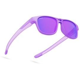 DEAFRAIN Kids Sunglasses for Girls Boys Polarized Purple Sun Glasses Sport Running Softball Cycling Beach Child Youth Teen Glasses age 5 6 7 8 9 10 11 12 13