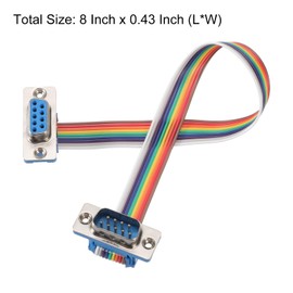 MECCANIXITY 2 Pcs IDC Rainbow Wire Flat Ribbon Cable DB9 Male to DB9 Female 8 Inch Length 2.54mm Pitch Breadboard Jumper Wires for Electronic Projects