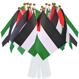 AhfuLife Palestine Flags on Sticks, 15pcs Hand Held Palestinian Small Flags with 30cm White Pole for National Party Festival Celebration Home Indoor Outdoor Decor (14 x 21cm - 15pcs)