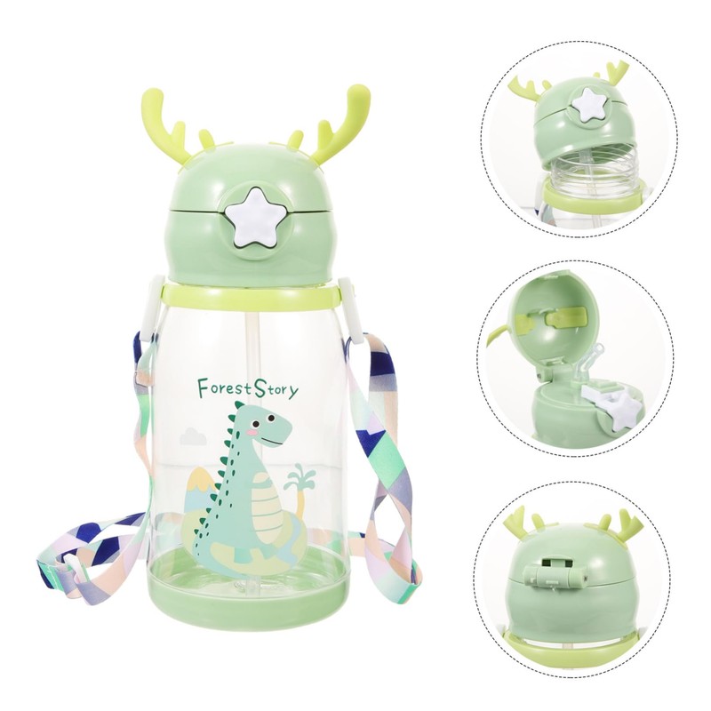 LABRIMP Straw Cup with Antler Design Leak Water Bottle for