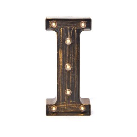 Glintee LED Marquee Letter Lights 26 Alphabet,Vintage Style Light Up Letter Sign for Night Light Wedding Birthday Party Battery Powered Perfect for Christmas Lamp or Home Bar Decoration Décor（I）