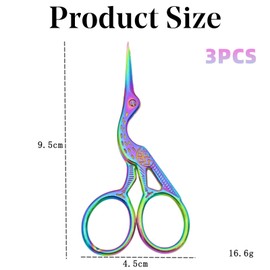Embroidery Scissors, Small Stork Scissors Crane Design Sewing Scissorss, Stainless Steel Sharp Scissorss, Suitable for Embroidery, Needlework, DIY Crafts and Daily Use, Set of 3, Colorful