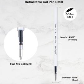 Black Gel Pens Refills, 12 Pack Retractable Gel Ink Pen Refills Bulk, Fine Point 0.5mm Tip Smooth Writing Quick Dry Gel Pen Refills for Journaling Writing School Office Supplies (12 Black)