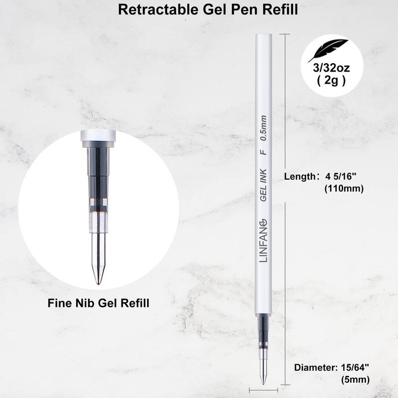 Black Gel Pens Refills, 12 Pack Retractable Gel Ink Pen