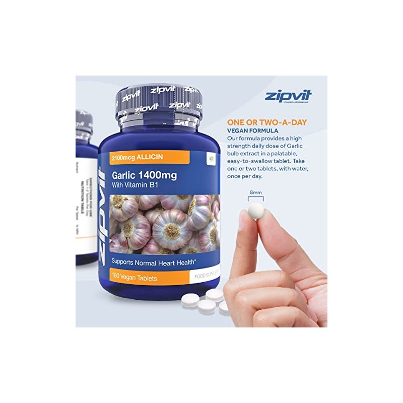 Garlic Tablets 1400mg, 2100mcg Allicin per Tablet with Added Vitamin