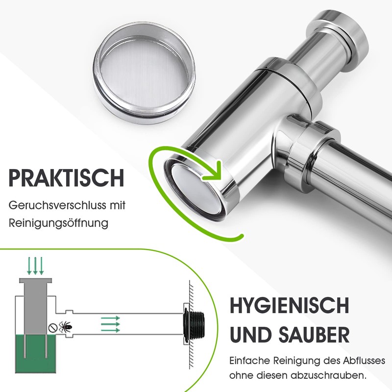 Designer Siphon Chrome Syphon for Washbasins and Washbasins, Bottle Siphon
