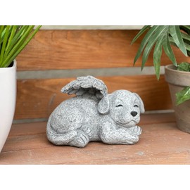 stoneandstyle Stone Figurine Grave Ornament Dog with Angel Wings Frost-Proof Cast Stone