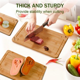 Azaeahom Bamboo Cutting Boards for kitchen, Wood Cutting Board with Juice Grooves & Built-in Handles, Large Medium Small Chopping Board for Meat, Vegetables