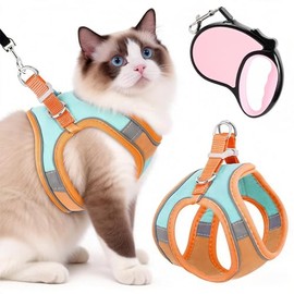 Arnes gato antiescape, Pechera para gato, Equipado con una cuerda de tracción automática de 5 m, Con tiras reflectantes, Para gatos pequeños, medianos