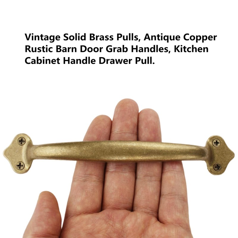 Runningfish Vintage Solid Brass Pulls, Antique Copper|Rustic Barn Door Grab