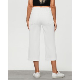 GRAPENT Tummy Control Jeans for Women Trendy Women Capris for Summer High Rise Cropped Capris Womens Relaxed Fit Wide Leg Pants White Jeans Color Cream White Large Size 12 to 14